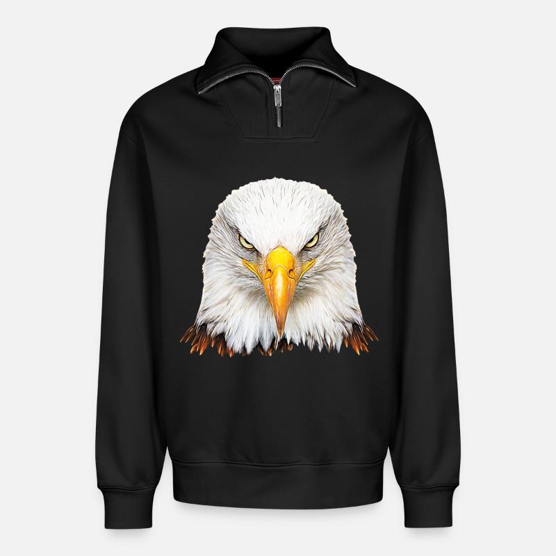 Bald eagle - Relaxed Unisex Organic Half Zip Sweatshirt – by SPREAD - black