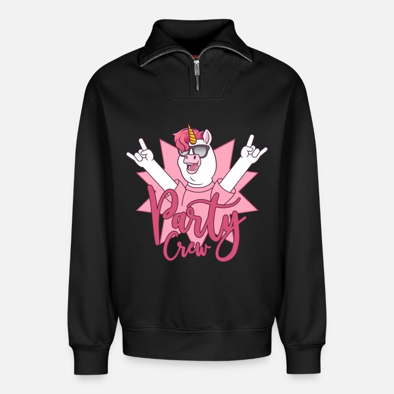 Party Crew Einhorn - Relaxed Unisex Organic Half Zip Sweatshirt – von SPREAD - Schwarz