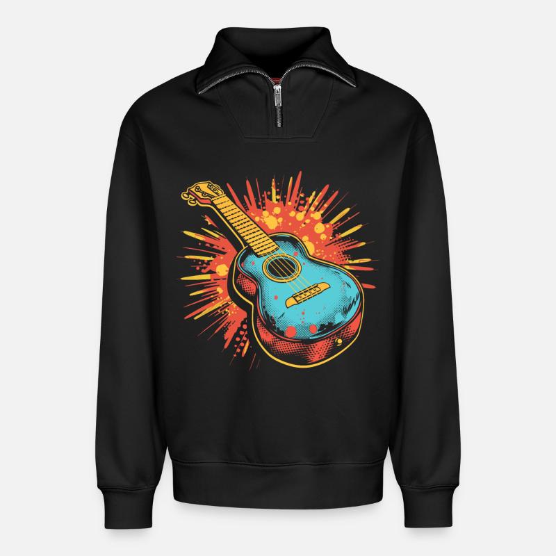 Ukulele Graphics - Relaxed Unisex Organic Half Zip Sweatshirt – by SPREAD - black