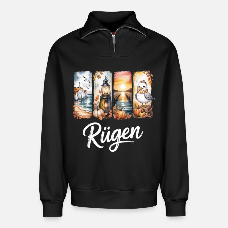 Rügen Ostsee Leuchtturm Möwe - Relaxed Unisex Organic Half Zip Sweatshirt – von SPREAD - Schwarz