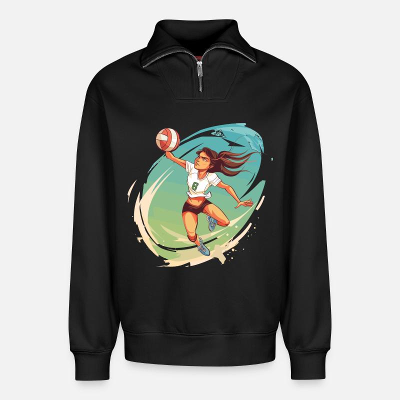 Volleyballspielerin Comic Stil - Relaxed Unisex Organic Half Zip Sweatshirt – von SPREAD - Schwarz