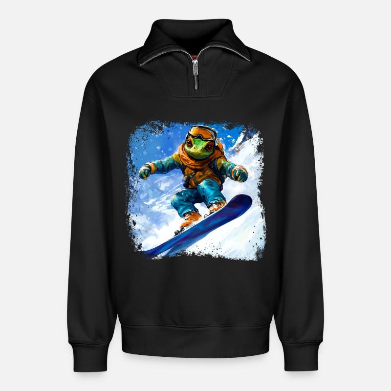 Snowboard Chamäleon - Relaxed Unisex Organic Half Zip Sweatshirt – von SPREAD - Schwarz