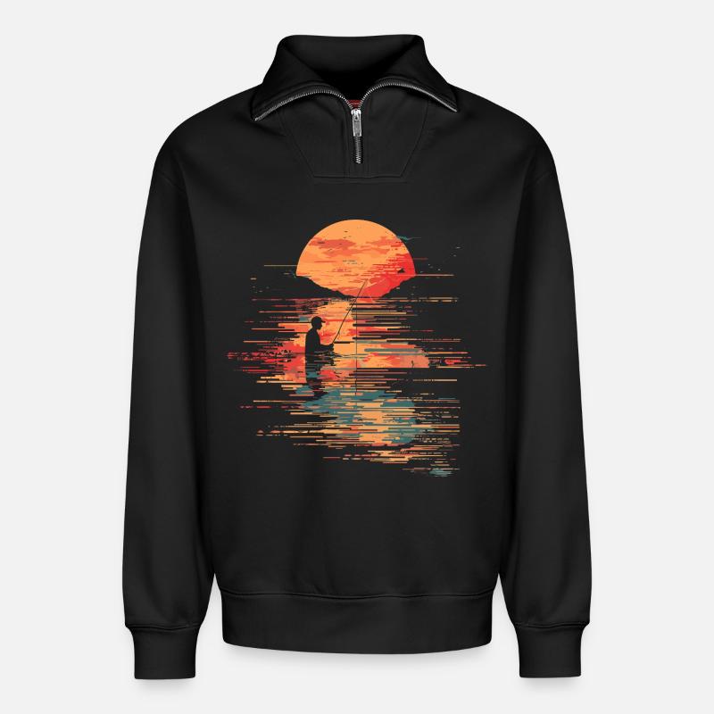 Fischerei Illustration - Relaxed Unisex Organic Half Zip Sweatshirt – von SPREAD - Schwarz