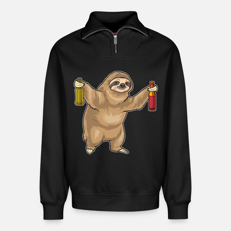 Faultier Flasche Bier - Relaxed Unisex Organic Half Zip Sweatshirt – von SPREAD - Schwarz