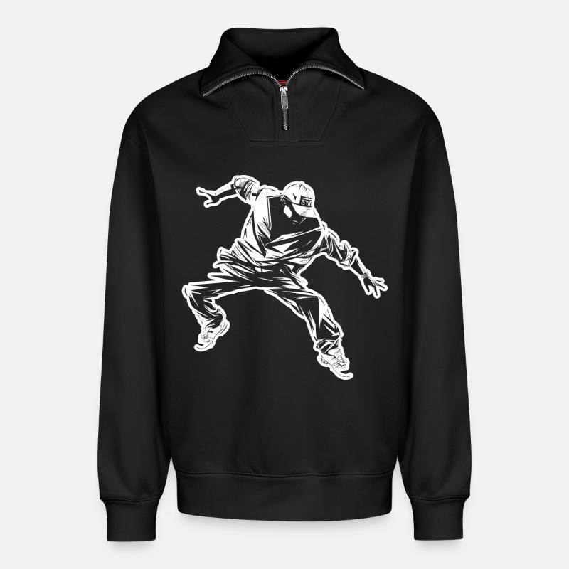 Breakdance Zeichnung - Relaxed Unisex Organic Half Zip Sweatshirt – von SPREAD - Schwarz