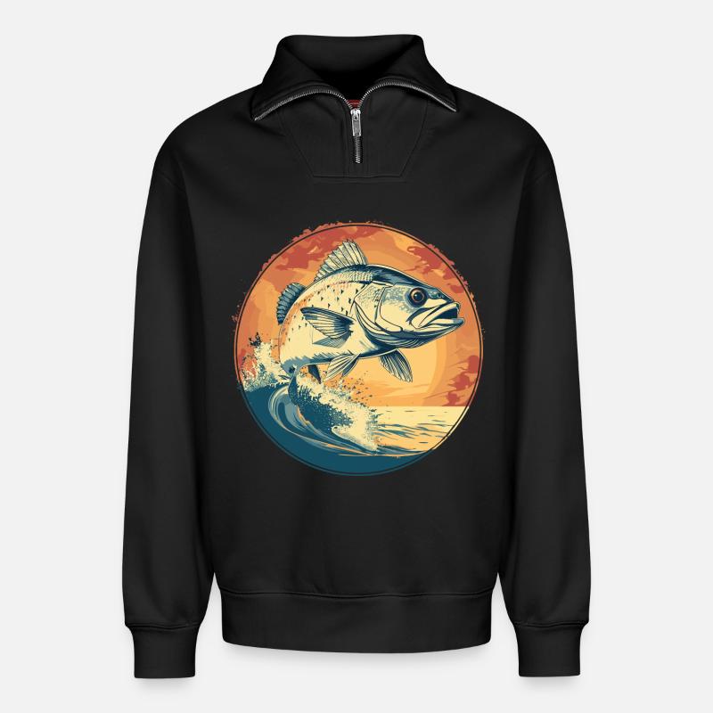 Fisch Illustration - Relaxed Unisex Organic Half Zip Sweatshirt – von SPREAD - Schwarz
