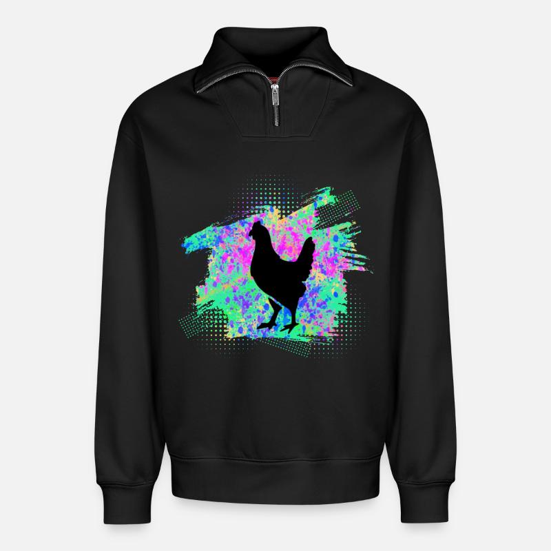 Huhn Hühner - Relaxed Unisex Organic Half Zip Sweatshirt – von SPREAD - Schwarz