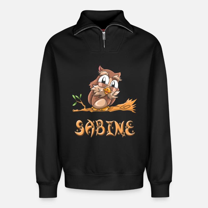 Eule Sabine - Relaxed Unisex Organic Half Zip Sweatshirt – von SPREAD - Schwarz