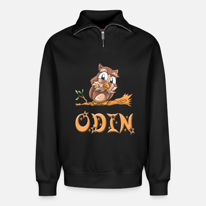Eule Odin - Relaxed Unisex Organic Half Zip Sweatshirt – von SPREAD - Schwarz