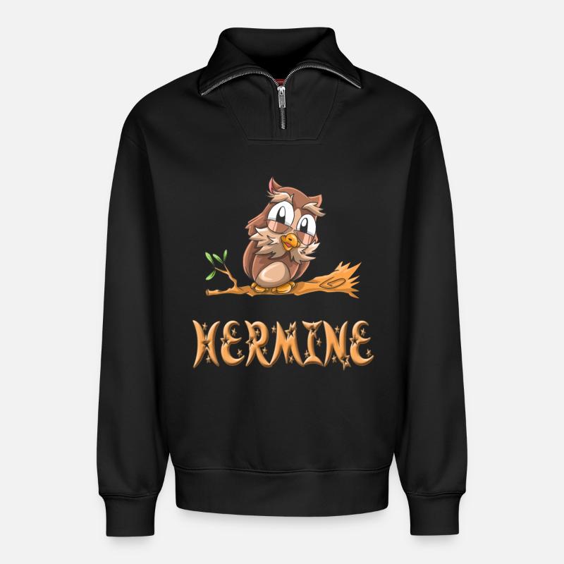 Eule Hermine - Relaxed Unisex Organic Half Zip Sweatshirt – von SPREAD - Schwarz
