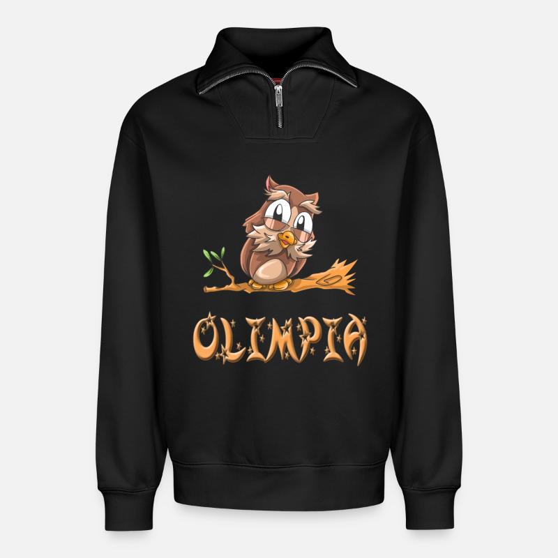 Eule Olimpia - Relaxed Unisex Organic Half Zip Sweatshirt – von SPREAD - Schwarz
