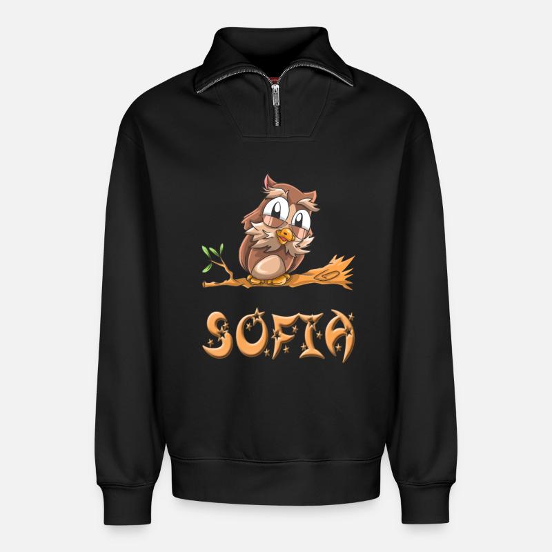 Eule Sofia - Relaxed Unisex Organic Half Zip Sweatshirt – von SPREAD - Schwarz