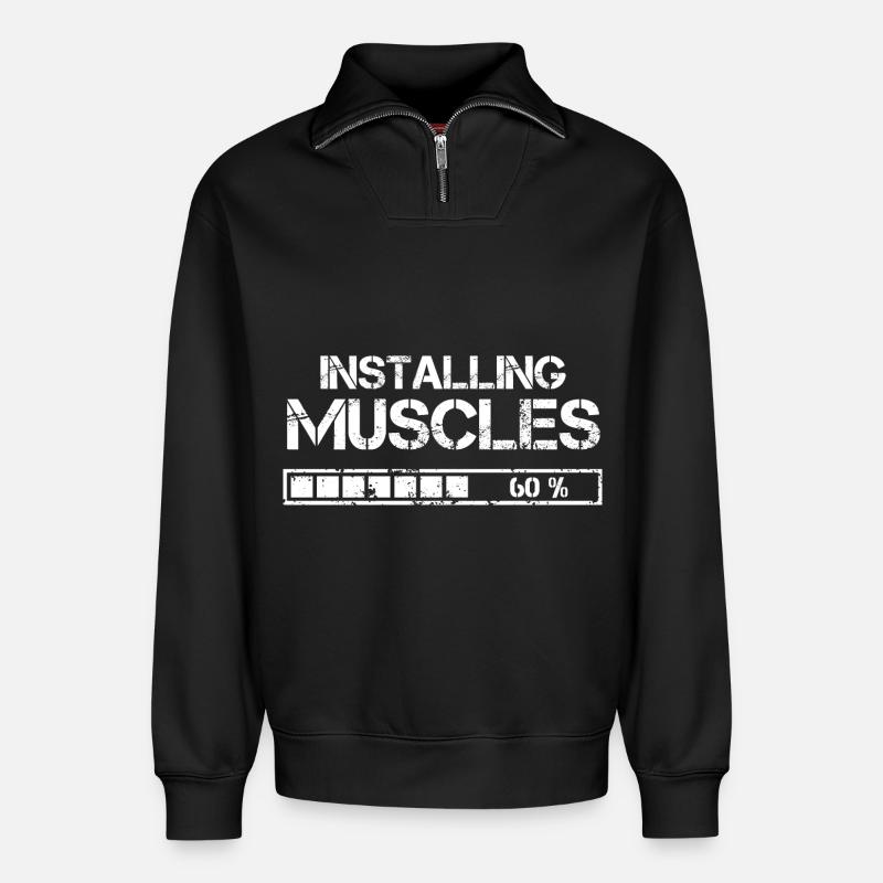 Installing Muscles - Relaxed Unisex Organic Half Zip Sweatshirt – von SPREAD - Schwarz