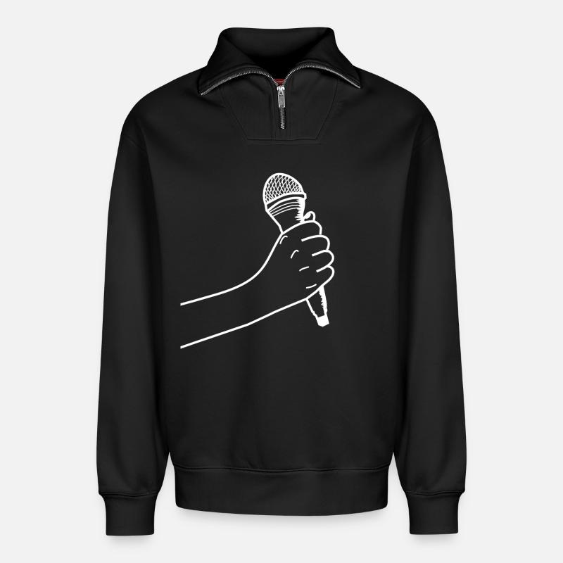 Hand mit Mikrofon - Relaxed Unisex Organic Half Zip Sweatshirt – von SPREAD - Schwarz