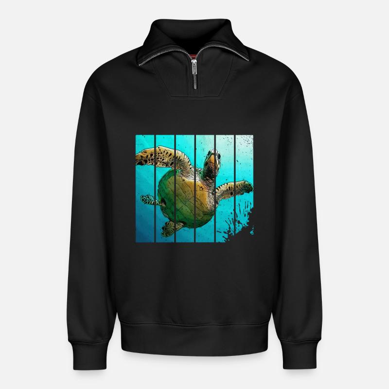 turtle - Relaxed Unisex Organic Half Zip Sweatshirt – by SPREAD - black