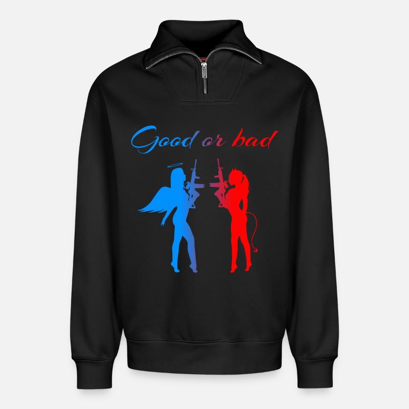 Angel Devil - Relaxed Unisex Organic Half Zip Sweatshirt – by SPREAD - black