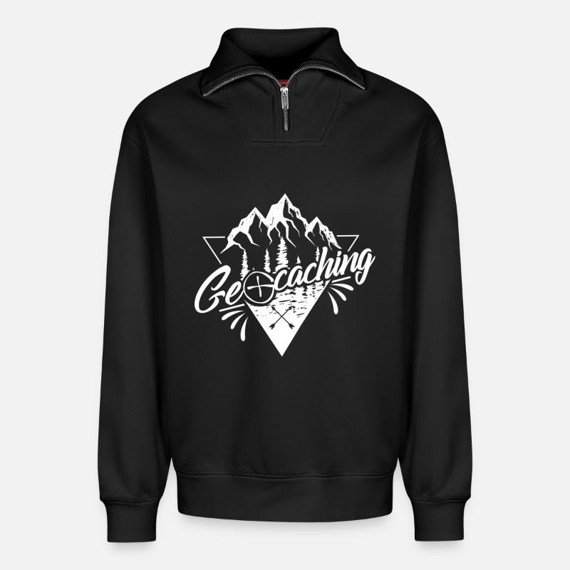 Geocaching - Relaxed Unisex Organic Half Zip Sweatshirt – by SPREAD - black
