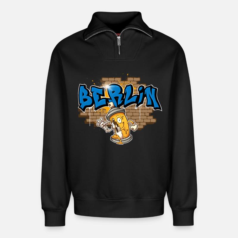Berlin Graffiti - Relaxed Unisex Organic Half Zip Sweatshirt – von SPREAD - Schwarz