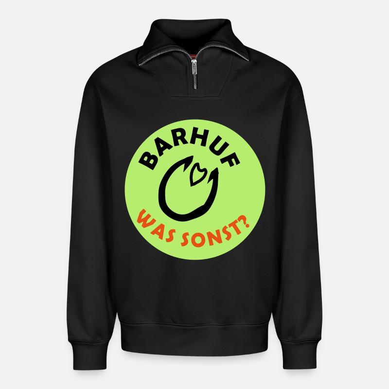Barhuf Statement Hufe Pferd - Relaxed Unisex Organic Half Zip Sweatshirt – von SPREAD - Schwarz