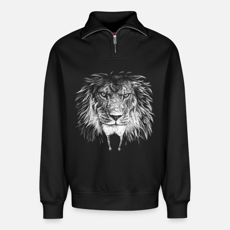 Löwe Biker - Relaxed Unisex Organic Half Zip Sweatshirt – von SPREAD - Schwarz