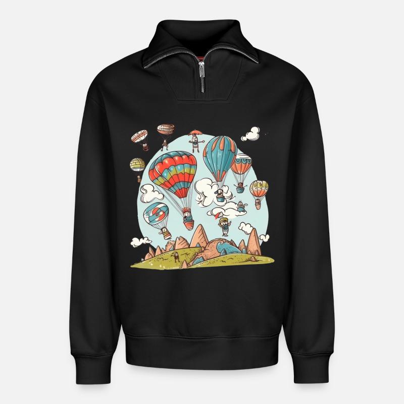 Ballon Doodle - Relaxed Unisex Organic Half Zip Sweatshirt – von SPREAD - Schwarz