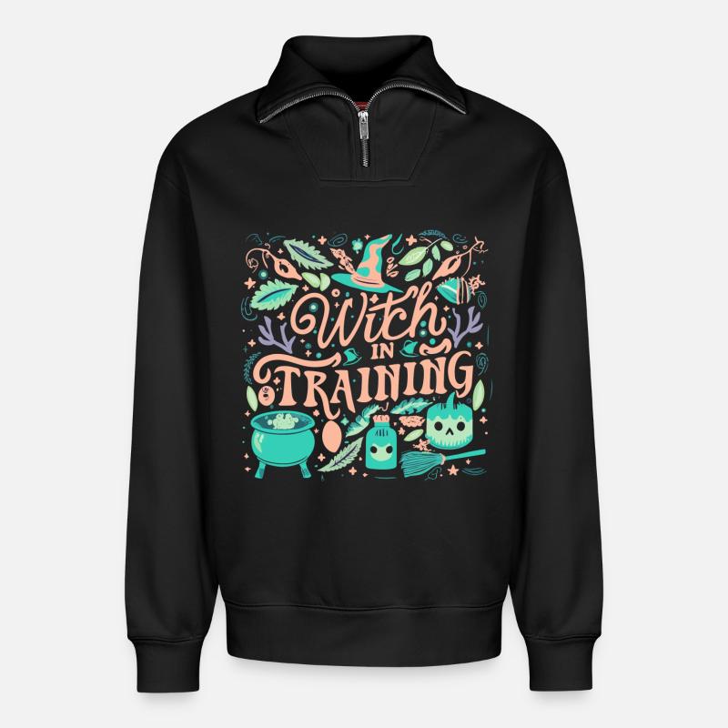 Witch in Training - Relaxed Unisex Organic Half Zip Sweatshirt – von SPREAD - Schwarz