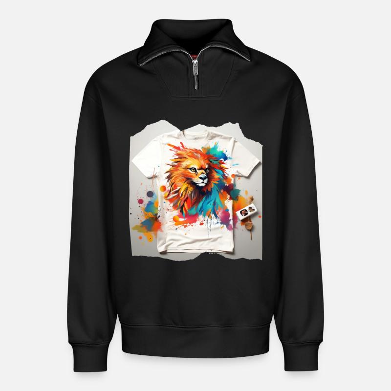 Bemalter Löwe - Relaxed Unisex Organic Half Zip Sweatshirt – von SPREAD - Schwarz