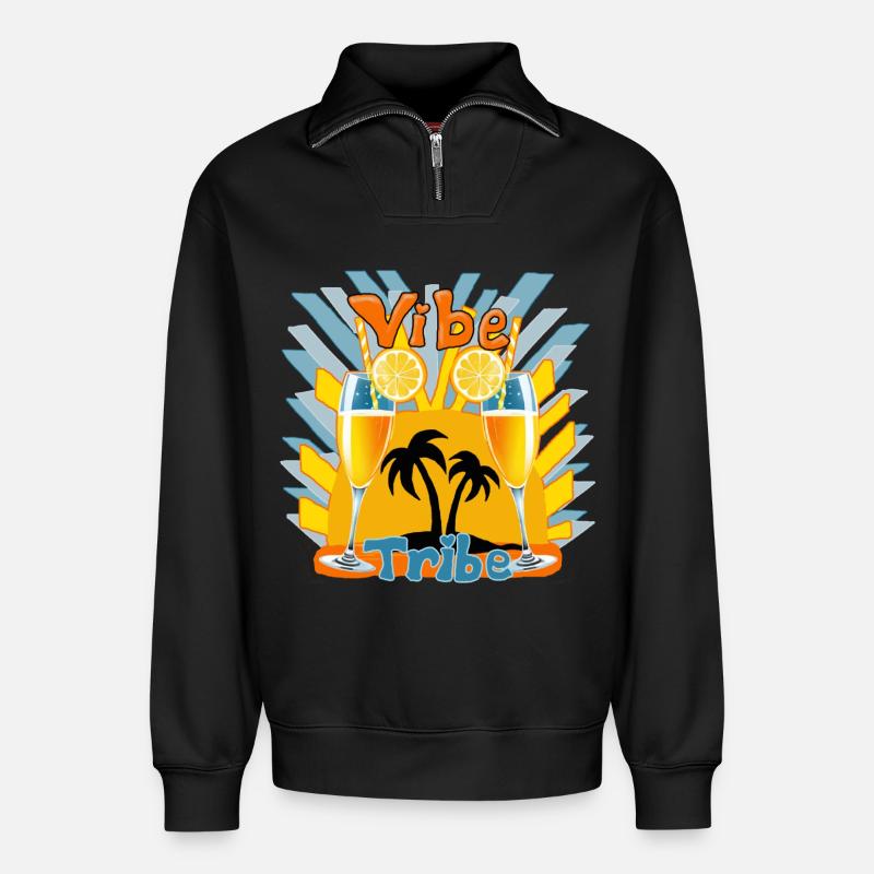 C’est l’heure de la - Sweat unisexe décontracté en coton biologique à demi-zip – de SPREAD - noir