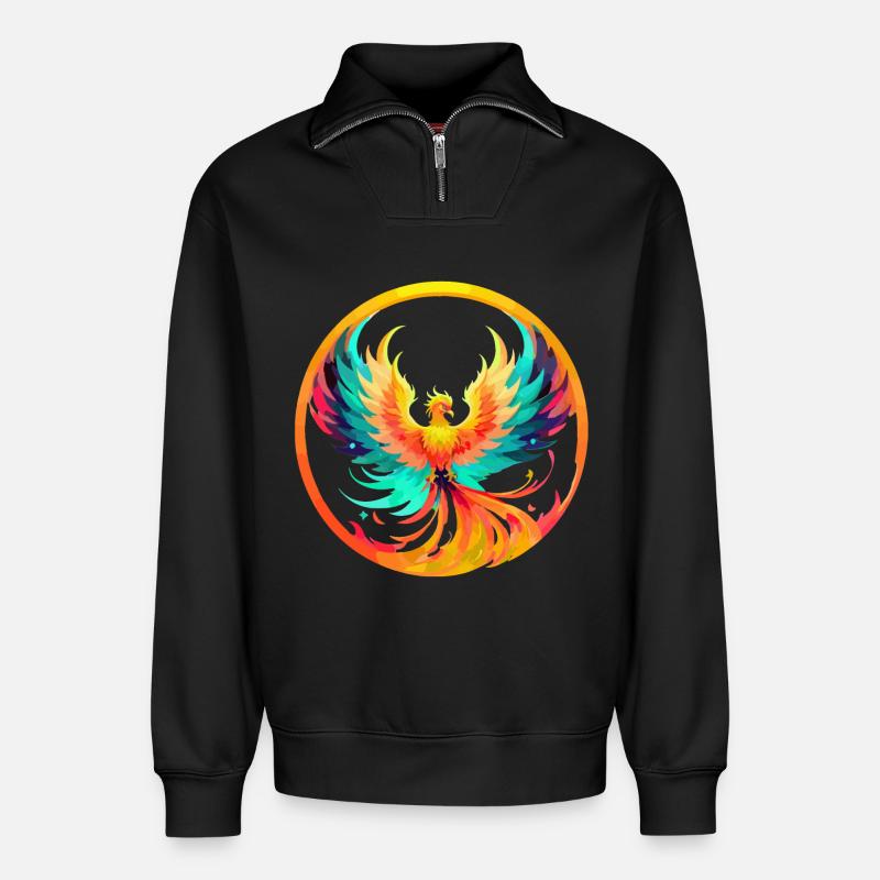 Phoenix Phönix - Sweat unisexe décontracté en coton biologique à demi-zip – de SPREAD - noir
