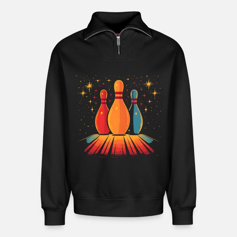 Bowling Retro - Relaxed Unisex Organic Half Zip Sweatshirt – von SPREAD - Schwarz