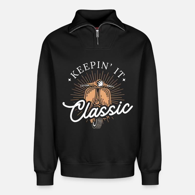 Keepin’ It Classic – Retro Motorroller - Relaxed Unisex Organic Half Zip Sweatshirt – von SPREAD - Schwarz