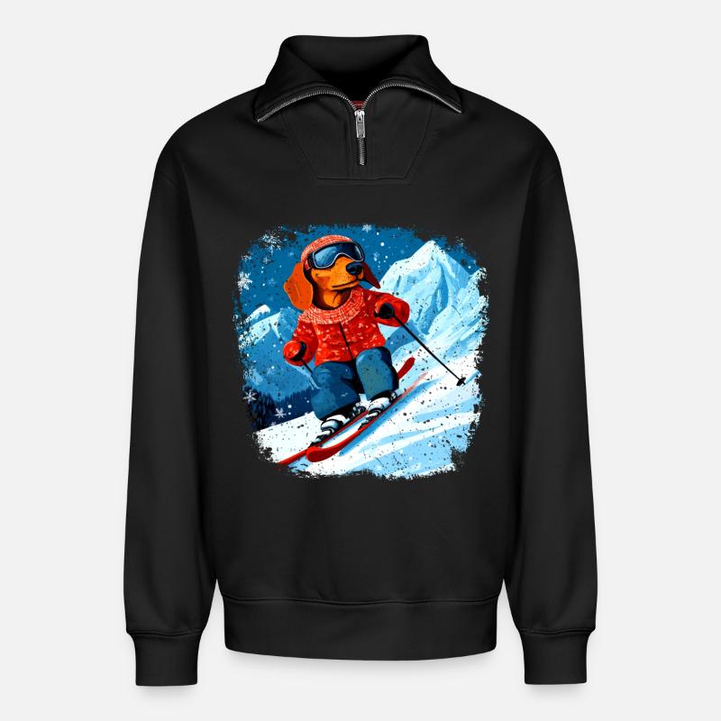 Dackel Ski - Relaxed Unisex Organic Half Zip Sweatshirt – von SPREAD - Schwarz