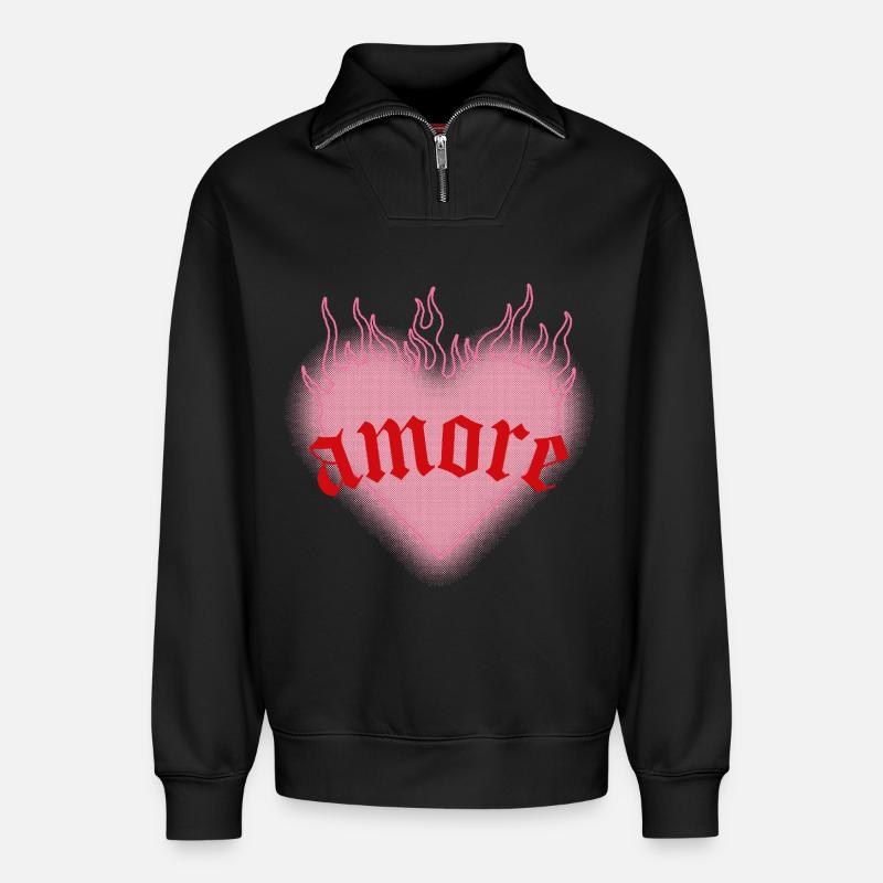 Brennende Liebe - Relaxed Unisex Organic Half Zip Sweatshirt – von SPREAD - Schwarz
