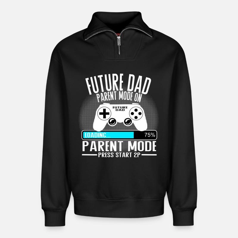 Future Dad – Parent Mode On - Relaxed Unisex Organic Half Zip Sweatshirt – von SPREAD - Schwarz