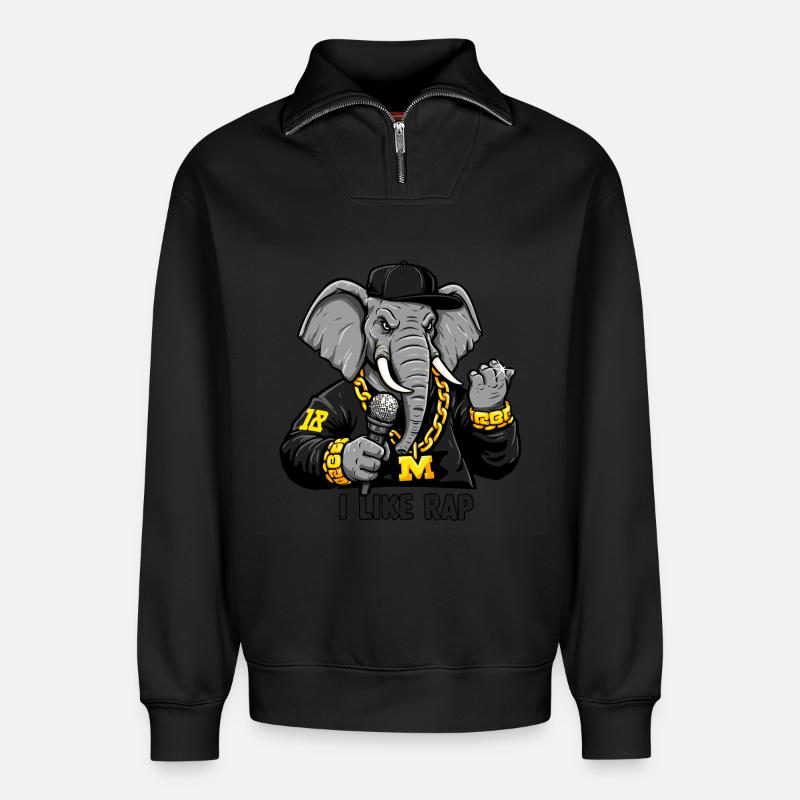 Elephant Rapper: Rap Style und Attitude! - Relaxed Unisex Organic Half Zip Sweatshirt – von SPREAD - Schwarz