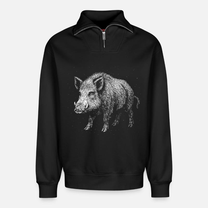 Wildschwein - Relaxed Unisex Organic Half Zip Sweatshirt – von SPREAD - Schwarz