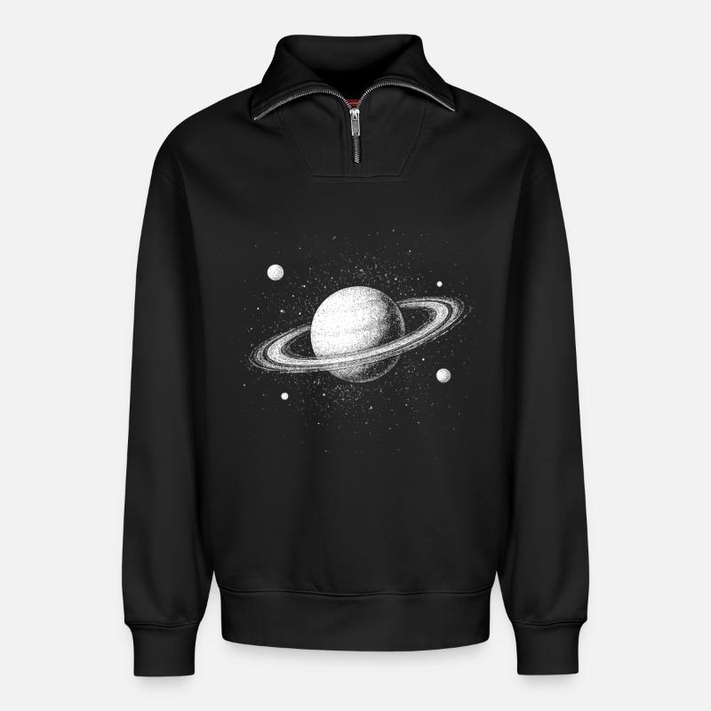Cosmic Saturn Magic - Relaxed Unisex Organic Half Zip Sweatshirt – by SPREAD - black