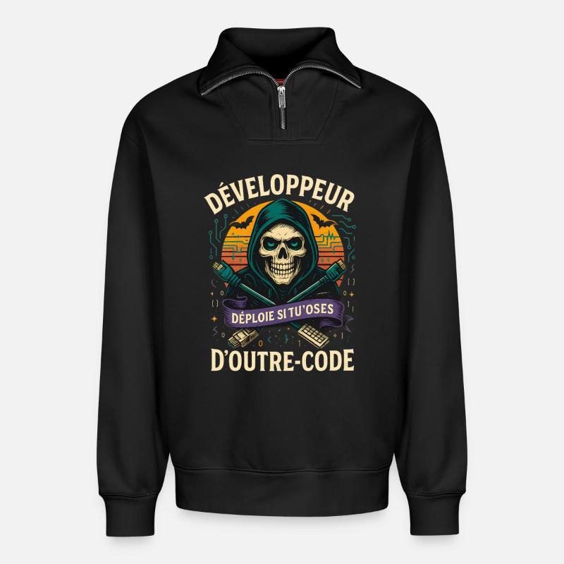 Web Developer - Halloween Skull - Relaxed Unisex Organic Half Zip Sweatshirt – by SPREAD - black
