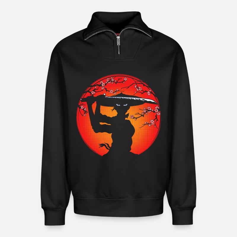 Samurai-Mädchen - Relaxed Unisex Organic Half Zip Sweatshirt – von SPREAD - Schwarz