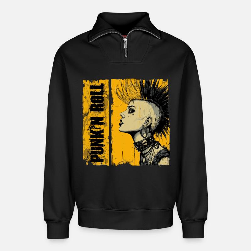 Punk'n Roll Mädchen  - Relaxed Unisex Organic Half Zip Sweatshirt – von SPREAD - Schwarz