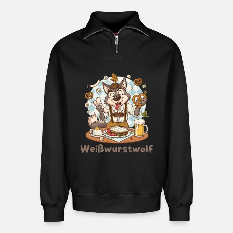 Weißwurstwolf Kochheld Bavarian - Relaxed Unisex Organic Half Zip Sweatshirt – von SPREAD - Schwarz