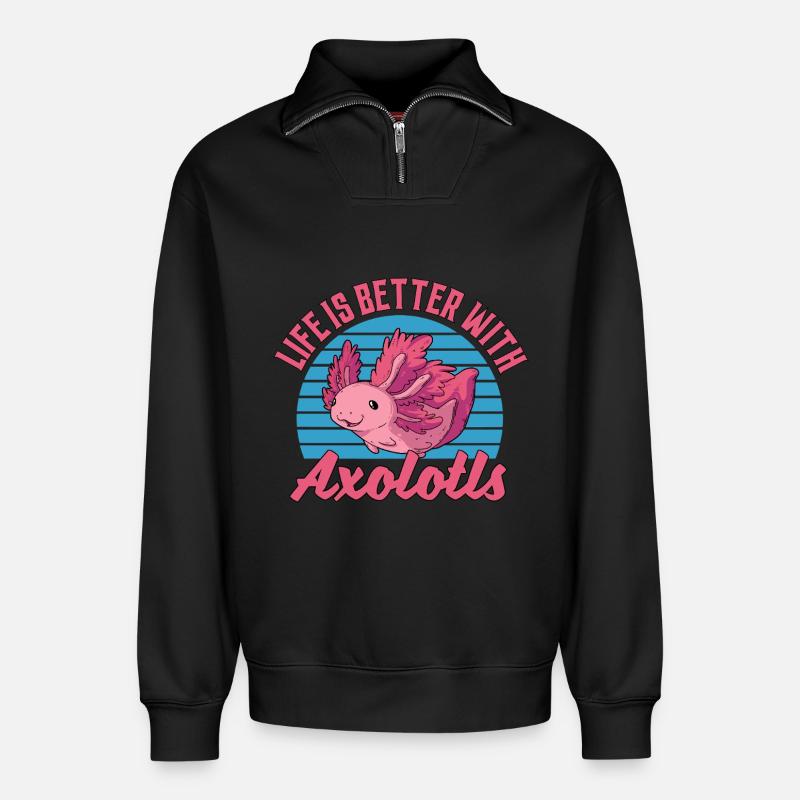 Life Is Better With Axolotls - Relaxed Unisex Organic Half Zip Sweatshirt – von SPREAD - Schwarz