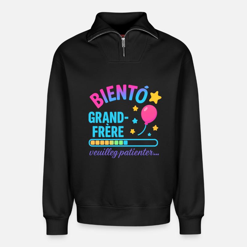 Bald wartet ein großer Bruder - Relaxed Unisex Organic Half Zip Sweatshirt – von SPREAD - Schwarz