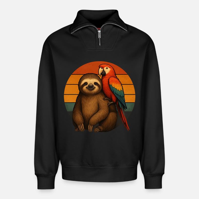Faultier Papagei Retro Tierfreunde - Relaxed Unisex Organic Half Zip Sweatshirt – von SPREAD - Schwarz