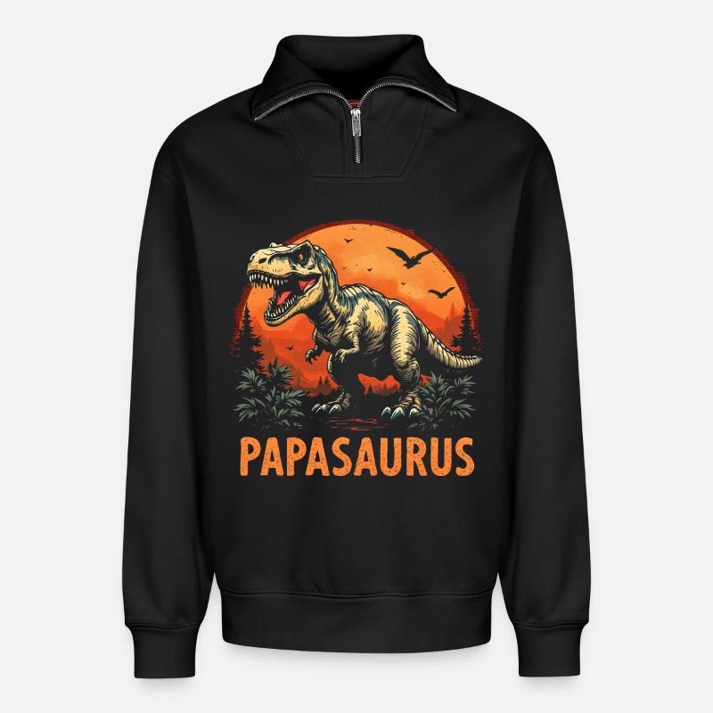 Papasaurus Bester Papa starker Vater Geschenk - Relaxed Unisex Organic Half Zip Sweatshirt – von SPREAD - Schwarz