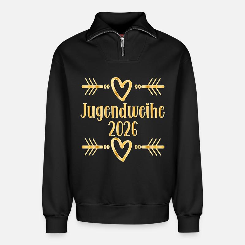Herz Jugendweihe 2026 - Relaxed Unisex Organic Half Zip Sweatshirt – von SPREAD - Schwarz