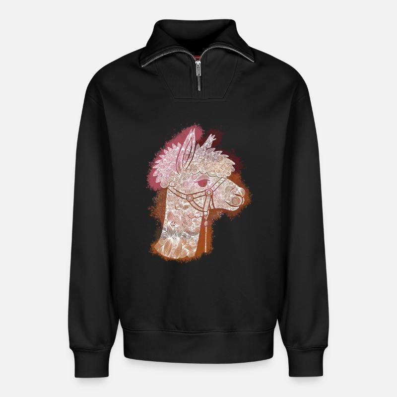 Zentangle-Alpaka - Relaxed Unisex Organic Half Zip Sweatshirt – von SPREAD - Schwarz