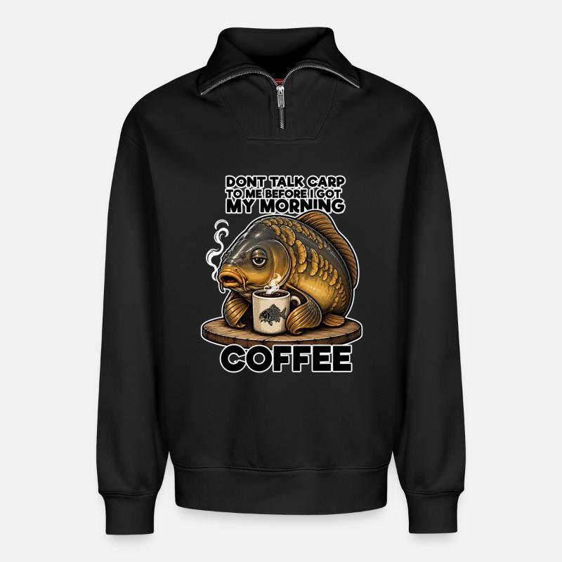 Lustiges Karpfen-Kaffeefischen-Design - Relaxed Unisex Organic Half Zip Sweatshirt – von SPREAD - Schwarz