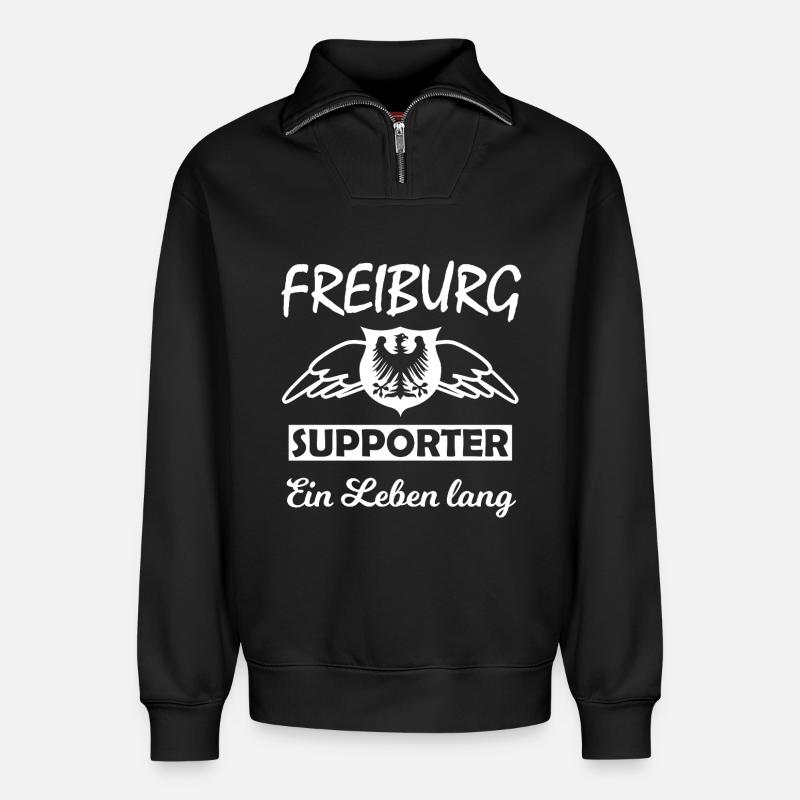 Freiburg Supporter Ein Leben Lang - Relaxed Unisex Organic Half Zip Sweatshirt – von SPREAD - Schwarz