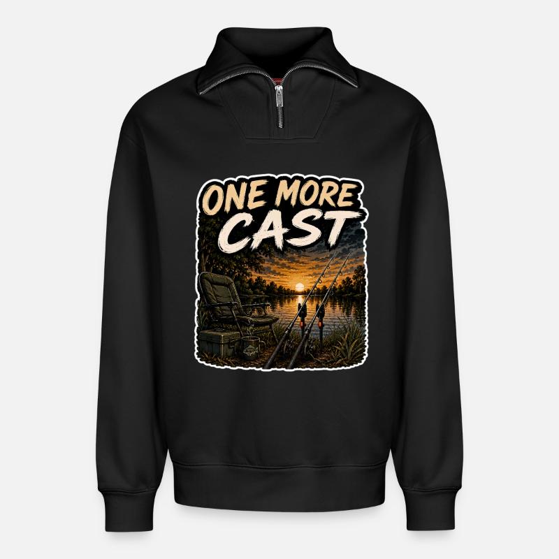 Ein weiterer Wurf Sonnenuntergangs-Karpfenfischen-Design - Relaxed Unisex Organic Half Zip Sweatshirt – von SPREAD - Schwarz